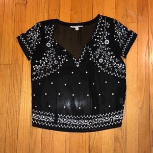 Black see through embroidered blouse